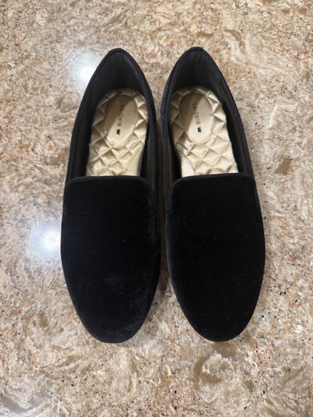 Birdies Black Velvet Slip-On Loafers